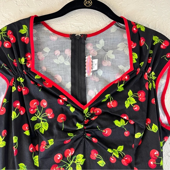 Pinup Couture Natasha Rockabilly Wiggle Cherry Print Dress - Picture 3 of 11